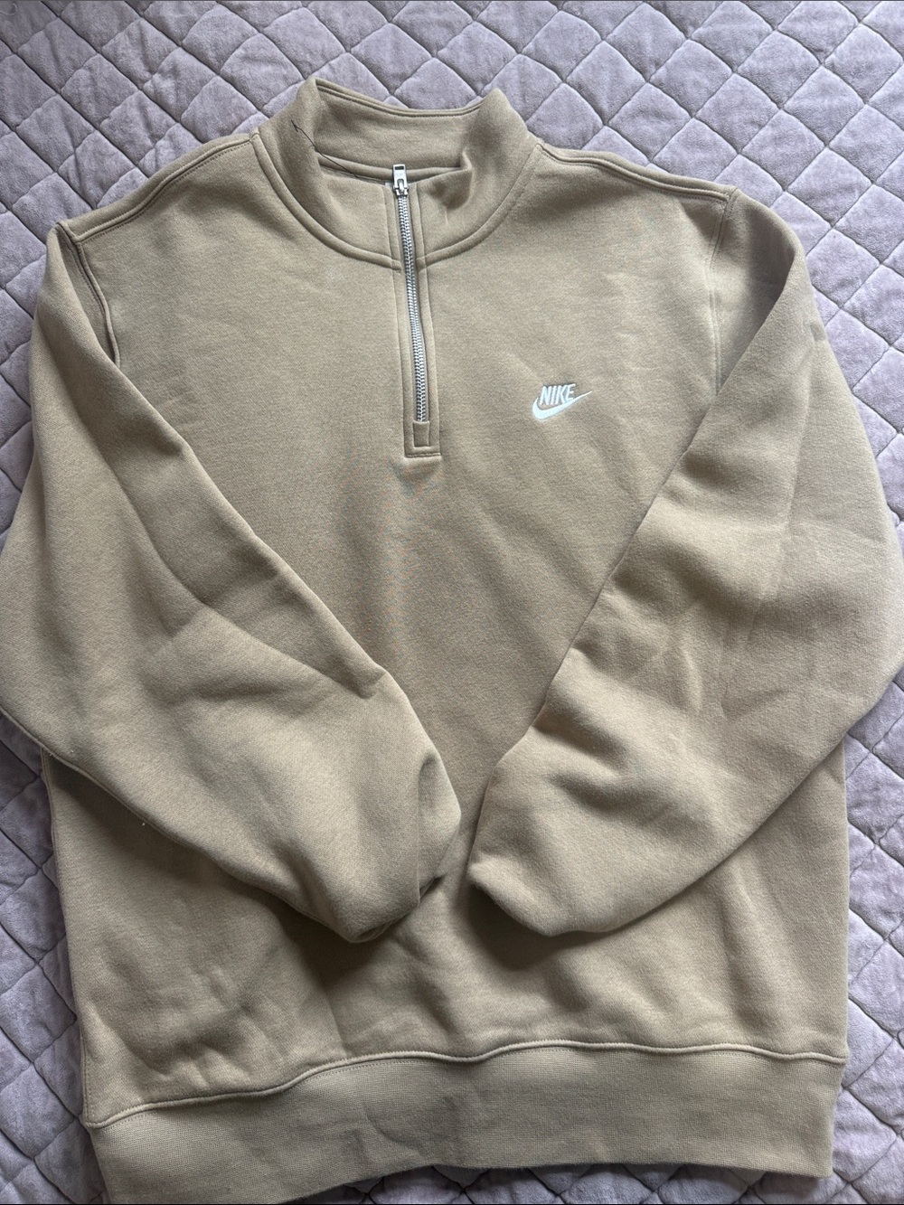 Nike Women’s Tan Half-Zip Sweatshirt with White Logo
